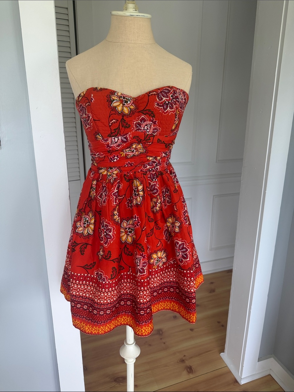 Strapless Red Floral Sundress
